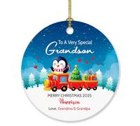 Décoration de Noël personnalisée pour petit-fils, cadeau de grand-mère, grand-père, à un petit-fils très spécial, décoration de Noël 2025, année et nom personnalisés, ornements souvenirs pingouin pour