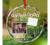 Décoration de Noël personnalisée pour premier rendez-vous 2025, cadeau de Noël ensemble en verre pour rendez-vous d'anniversaire, date/photo/noms personnalisés Mr & Mrs 1er Noël ensemble ornements