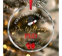 Décoration de Noël personnalisée pour remise de diplôme de doctorat, ornements en verre personnalisés avec nom, cadeau de première année comme cadeau de doctorat, cadeau de doctorat