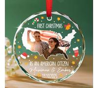 Décoration de Noël personnalisée pour sapin de Noël - Cadeau pour les nouveaux citoyens américains - Décoration en verre pour sapin de Noël 2025