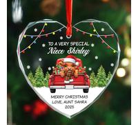 Décoration de Noël personnalisée « To A Very Special Niece » - Vache des Highlands sur camion rouge - Décoration de sapin de Noël pour nièce - Cadeau de Noël 2025 de la part d'une tante/oncle