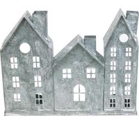 Décoration de Noël Photophore Diorama "rangée de maisons" en look shabby chic argenté, métal, parfait pour rebord de fenêtre, adapté aux LED L20cm H20cm