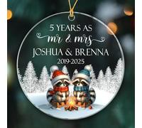 Décoration de Noël pour anniversaire de mariage, 5e anniversaire de mariage, décoration de Noël personnalisée 5 ans en tant que Mr & Mrs Raton laveur, nom personnalisé de la date Mr & Mrs Raton laveur