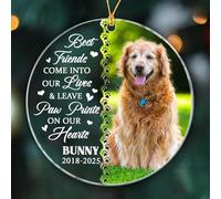 Décoration de Noël pour chien avec inscription « Best Friends Come Into Our Lives & Leave Pawprints On Our Hearts » - Photo/année/nom personnalisé - Cadeau de Noël pour commémoration, image