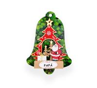 Décoration de Noël pour famille en forme d'arbre de Noël avec message « Happy Christmas », motifs de Père Noël, bonhomme de neige et cadeaux (père Noël, papa)