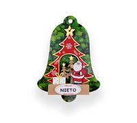 Décoration de Noël pour famille en forme d'arbre de Noël avec message « Happy Christmas », motifs Père Noël, bonhomme de neige et cadeaux (Père Noël, petit-fils)