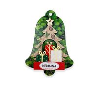 Décoration de Noël pour famille, en forme d'arbre de Noël, décoration avec message « Happy Christmas », motifs de Père Noël, bonhomme de neige et cadeaux (cadeaux, soeur)