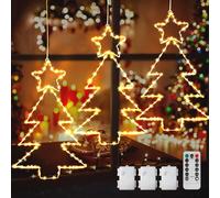 Décoration de Noël pour fenêtre - Éclairage de Noël - Batterie de fenêtre - 3 pièces - Sapin de Noël en fer avec 45 LED blanc chaud - 8 fonctions - Décoration de Noël pour l'intérieur et l'extérieur