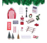 Décoration de Noël pour maison de à l'échelle 1:12 - Porte de Noël, ensemble d'accessoires | 21 pièces maison de Poussière de neige qui peut être ouverte, maison de mignonne