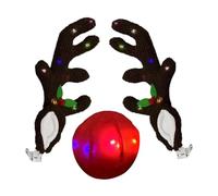 Décoration de Noël pour voiture, véhicule lumineux - Bois de renne avec nez - Décoration de Noël - Pour véhicules à moteur, camions, véhicules tout-terrain, extérieur, fenêtre, toit, toit - Vacances