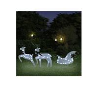 vidaXL Décoration de Noël Renne et traîneau 60 LED extérieur Blanc