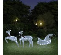 vidaXL Décoration de Noël Rennes avec traîneau 140 LED Extérieur Blanc