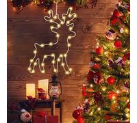 Décoration de Noël Renne Lumineuse, Guirlande Lumineuse de Fenêtre Blanc Chaud 34 LED, Guirlande Lumineuse de Fenêtre Renne avec Télécommande - 8 Modes - pour Noël, Nouvel An et Anniversaires