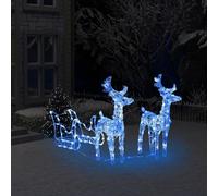 Décoration de Noël Rennes et traîneau 160 LED 130 cm Acrylique,Décoration de Noël à 2 Rennes et Traîneau Lumineux Bleu pour Intérieur et Extérieur Décorations de Noël saisonniès, Éclairage de Noël