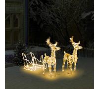 vidaXL Décoration lumineuse de Noël Rennes et traîneau 160 LED 130 cm Multicolore