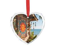 Décoration de Noël rétro bohème en forme de cœur en verre 8,9 x 7,5 cm, décoration à suspendre pour mariage, cadeau de Saint-Valentin, décoration de festival