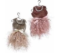 Décoration de Noël Robe d'elfe sur cintre 16cm 4pcs assortie rose brun/crème - Décorations magiques pour l'arbre de Noël