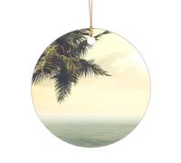 Décoration de Noël ronde en acrylique à suspendre en forme de palmier et rivage rocheux pour décoration d'intérieur et d'extérieur 1 pièce