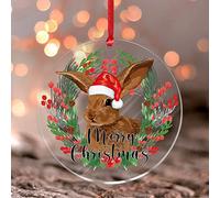 Décoration de Noël ronde en acrylique avec motif lapin et inscription Merry Christmas