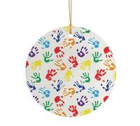 Décoration de Noël ronde en aluminium à suspendre, arbre de Noël, décoration à suspendre pour arbre de cheminée, fête, vacances, festival, formes de main colorées, pendentif cercle festif arc-en-ciel