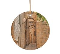 Décoration de Noël ronde en aluminium à suspendre, arbre de Noël, décoration à suspendre pour cheminée, fête, vacances, festival, architecture, rues, maisons, pendentif cercle festif avec corde