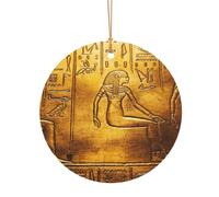 Décoration de Noël ronde en aluminium à suspendre pour sapin de Noël, intérieur et extérieur - Motif hiéroglyphes égyptiens - 10 cm