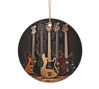 Décoration de Noël ronde en aluminium pour roman Motif guitare basse Instruments de musique 10 cm