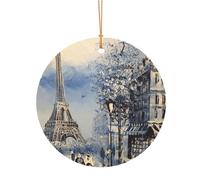 Décoration de Noël ronde en aluminium pour roman Motif Tour Eiffel de Paris Romantique 8 cm