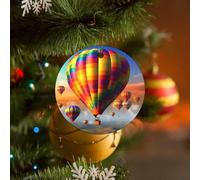 Décoration de Noël ronde en céramique à suspendre - 7,1 cm - Ballons à air chaud - Avec corde dorée - Pour cheminée, fête de vacances