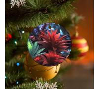 Décoration de Noël ronde en céramique à suspendre - 7,1 cm - Plantes exotiques - Souvenir - Avec corde dorée - Pour cheminée, fête de vacances