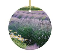 Décoration de Noël ronde en céramique à suspendre Motif lavande et marguerites
