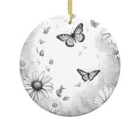 Décoration de Noël ronde en céramique à suspendre Motif papillons et marguerites
