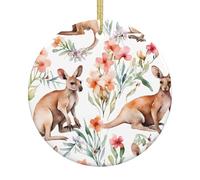 Décoration de Noël ronde en céramique à suspendre - Motif zoo de kangourou - Double face - Pour fête de vacances, décoration d'intérieur
