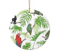 Décoration de Noël ronde en céramique à suspendre pour arbre de Noël en forme de perroquet et arbre tropical 10 cm