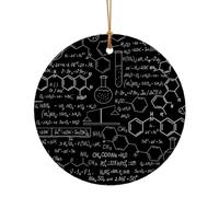 Décoration de Noël ronde en céramique à suspendre pour sapin de Noël, décoration d'intérieur et d'extérieur - Illustration de la science abstraite chimie - 10 cm