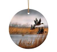 Décoration de Noël ronde en céramique avec motif de canard sauvage de chasse - 9 cm
