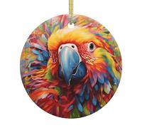 Décoration de Noël ronde en céramique avec motif perroquet arc-en-ciel - Convient pour les arbres de Noël, les fêtes de fin d'année, la décoration de la maison