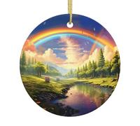 Décoration de Noël ronde en céramique imprimée arc-en-ciel - Convient pour les arbres de Noël, les fêtes de fin d'année, la décoration de la maison