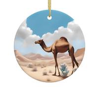Décoration de Noël ronde en céramique imprimée en forme de chameau - Convient pour les fêtes de fin d'année et les décorations de cheminée