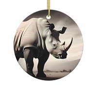 Décoration de Noël ronde en céramique motif animal d'Afrique du Sud - Décoration à suspendre double face pour sapin de Noël avec ficelle dorée