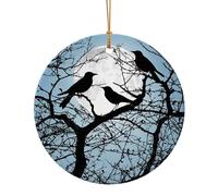 Décoration de Noël ronde en céramique pour roman Motif corbeau Noir 10 cm