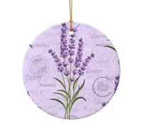 Décoration de Noël ronde en céramique pour roman Motif timbre lavande 7,3 cm