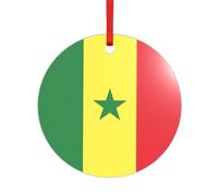 Décoration de Noël ronde en forme de cœur avec drapeau du Sénégal, pendentif à suspendre en acrylique pour sapin de Noël, maison et festif