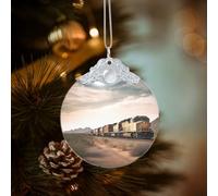 Décoration de Noël ronde en verre à suspendre en forme de train de marchandises dans le désert de l'Arizona pour fête, mariage, cheminée en plein air