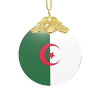 Décoration de Noël ronde en verre imprimé drapeau de l'Algérie, décoration de vacances étincelante et souvenir pour maison/magasin