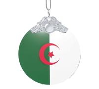 Décoration de Noël ronde en verre imprimé drapeau de l'Algérie, décoration de vacances étincelante et souvenir pour maison/magasin