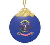 Décoration de Noël ronde en verre imprimé drapeau du Dakota du Nord - Décoration de vacances étincelante et souvenir pour la maison/magasin