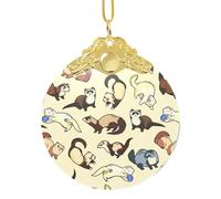 Décoration de Noël ronde en verre imprimé furet poilu, décoration de vacances étincelante et souvenir pour maison/magasin