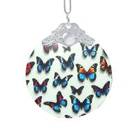 Décoration de Noël ronde en verre imprimé papillon et violoncelle - Décoration de vacances étincelante et souvenir pour maison/magasin