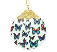 Décoration de Noël ronde en verre imprimé papillon et violoncelle - Décoration de vacances étincelante et souvenir pour maison/magasin